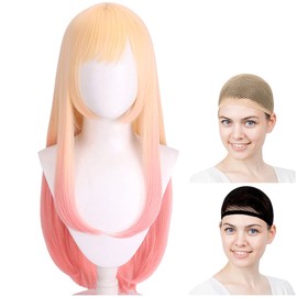 CaseEden Cosplay Wig, Kitagawa Ume, Marin, Gold, Pink, Gradient, White Mercche Wig Net, Set of 2