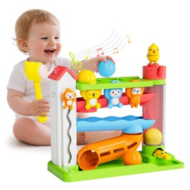Ussybaby Toddler Toys for 1+ Years Old Boy,Montessori Musical Infant Toy Age 1-2, Toddler Learning & Developmental Pound a Ball Track,Baby Girl Gift Birthday Toys for 1 2 Year Old Boys & Girls(Green)
