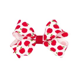 Wee Ones Girls Harvest-themed Apple Printed Grosgrain Hair Bow, Apl/Wht, Mini