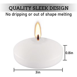 36 Packs 3-Inch unscented White Floating Candles - Ideal for Weddings, Pool Party, Holiday Centerpieces and Events - Odorless, Drip-Free, Long Lasting Burn Time