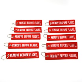 Rotary13B1 REMOVE BEFORE FLIGHT - Key Chains/Jet Tags - White Embroidered Letters on Red Canvas Fabric - 1 inch x 5 inches, QTY = 10 pieces, Red, Small