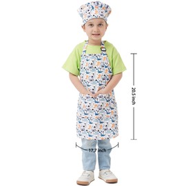 ALIPOBO Kids Apron and Chef Hat Set, Children's Kitchen Cooking Aprons with 2 Pockets for Boys Girls Toddler Painting Baking (Dinosaur White, 6-12 Years)
