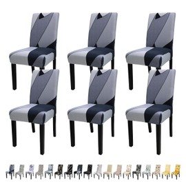 JQinHome Pattern Chair Covers for Dining Room Set of 6, High Stretch Removable Washable Parsons Chair Slipcover for Home Party Hotel Wedding Ceremony (White Grey,6PCS)