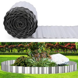 Garden Corrugated Metal Landscape Edging,Sturdy Galvanized Steel Yard Edging,Flexible Lawn Edging for DIY Raised Flower Bed Tree Surrounds Borders (Sliver, 6 Inch × 20FT)