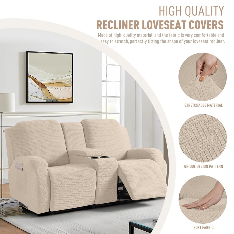 KinCam Loveseat Recliner Covers with Middle Console Slipcover, Recliner Sofa
