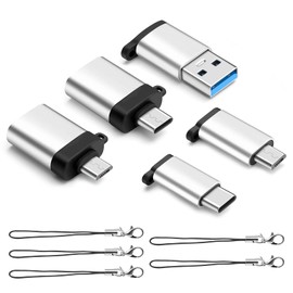 BORLTER CLAMP 3.0 USB to USB C Adapters (5 Pack) with Lanyard, USB C to USB Micro Adapter,Micro to Type C Adapter,USB to Micro,Type C to USB Adapter Fast Charging Converter OTG for PC, Laptop,Phone