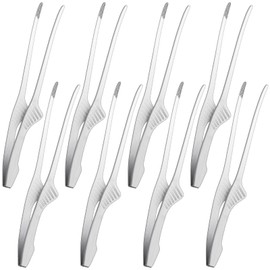 Patelai 8 Pieces Korean and Japanese BBQ Tongs Non Slip Cooking Utensils Stainless Steel Tongs for Serving Food, Salad, Camping, Barbecue, Buffet, Oven with Support Stand (Silver)