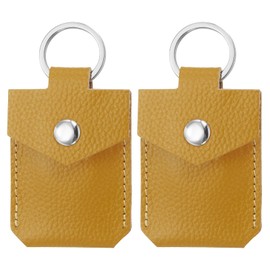 PATIKIL Leather Key Chain, Pack of 2 Genuine Leather Key Case, Portable Key Rings, Air Tag Holder for Home, Office, Cars, Key ID Key Cards, Yellow, yellow