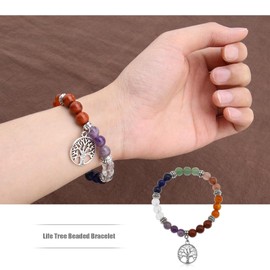 The Lord of the Tools 7 Chakra Nature Gemstone Beads Bracelet Colourful Crystal Stretch Yoga Bracelets Novelty Gifts for Women / Men, Gemstone