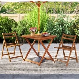 Byroce Outdoor Patio Table, 29.5” x 29.5” Folding Bistro Table with Slatted Tabletop & 2” Umbrella Hole, Solid Wood Outdoor Dining Table, Portable for Backyard, Poolside & Balcony (2, Square)