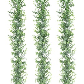 Dolicer 3 Pack Artificial Eucalyptus Garland Bulk, 6Ft/Pcs Greenery Garland Artificial Vines Hanging Eucalyptus Leaves Faux Eucalyptus Vines Faux Garland Plants for Wedding Arch Wall Party Table Decor