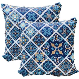 Totally Turkish Patterned Square Cushion Covers – 2 x 43cm x 43cm Chenille/Velvet Effect Soft Pillow Covers – Lined & Machine Washable – Great for Sofas, Beds, Patios & Conservatories - Aegean