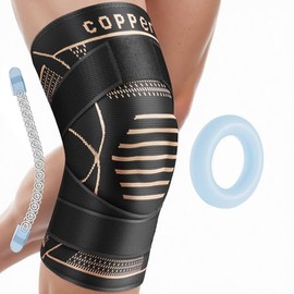 Rodilleras de cobre para dolor de rodilla, soporte profesional de rodilla con almohadilla de rótula y estabilizadores laterales para mujeres, rodilla 