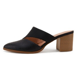 Syktkmx Womens Cutout Backless Chunky Stacked Mules Slip On Closed Toe Scale Heeled Sandal Shoes Black