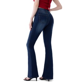 FLYING BANANA Women's Totally Shaping Curvy Stretchy Bootcut Flare Denin Jeans (Dark Blue, 12 Short)