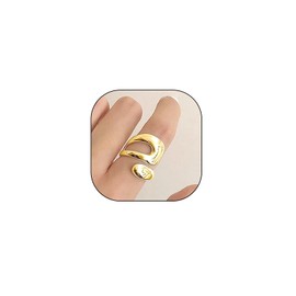 Chunky Geometric Open Statement Rings for Women 14K Gold Hollow Teardrop Dome Finger Rings Party Minimalist Anniversary Thumb Hand Jewelry Gift (Gold1)