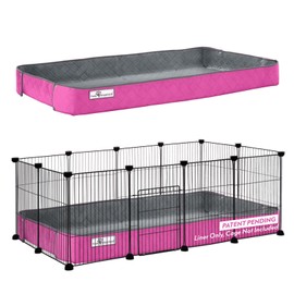 Paw Inspired Critter Box Washable Cage Liner, Reversible Fleece Bedding with Raised Sides for Guinea Pigs and Other Small Animals (2x4 (12" Grids), Gray/Pink)