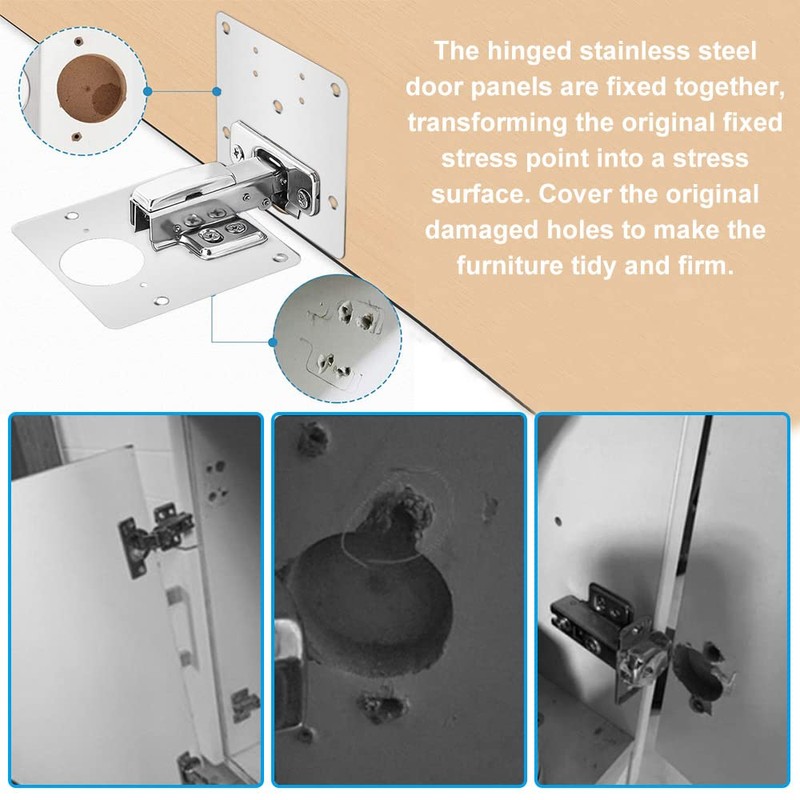 JUNMEIDO 6PCS Hinge Repair Plate Stainless Steel Hinge Plate Cabinet