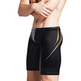 KGKE Men's Swim Jammers Compression Fashion Print Jammer Swimsuit Swim Boxer Long (Gold Offst Printing,XXL)…