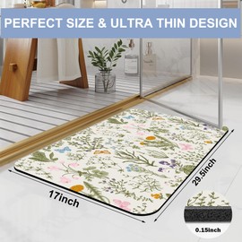 Identiy Bath Mat, Green Herbs and Wild Flowers Bathroom Rug, Soft Super Absorbent Machine Washable Quick Dry and Non-Slip Bathtub Mat for Tub Shower Bathroom Floor 17"x29"