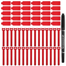 Cable Labels & Reusable Velcro Fastening Ties Set - 30 Pcs Cord/Wire Labels & 30 Pcs Cable Tags for Electronics, Home & Office Cord Management (Red and Red)