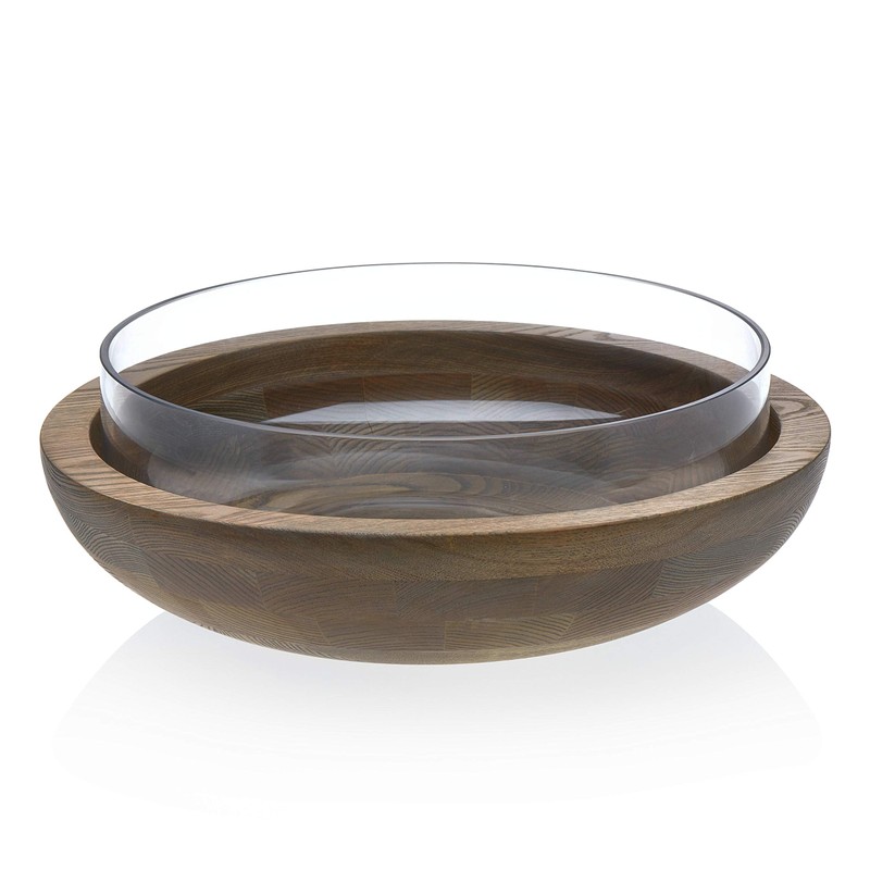 Prologue Serving, 12 in, Clear Nesting Wood and Glass Bowls