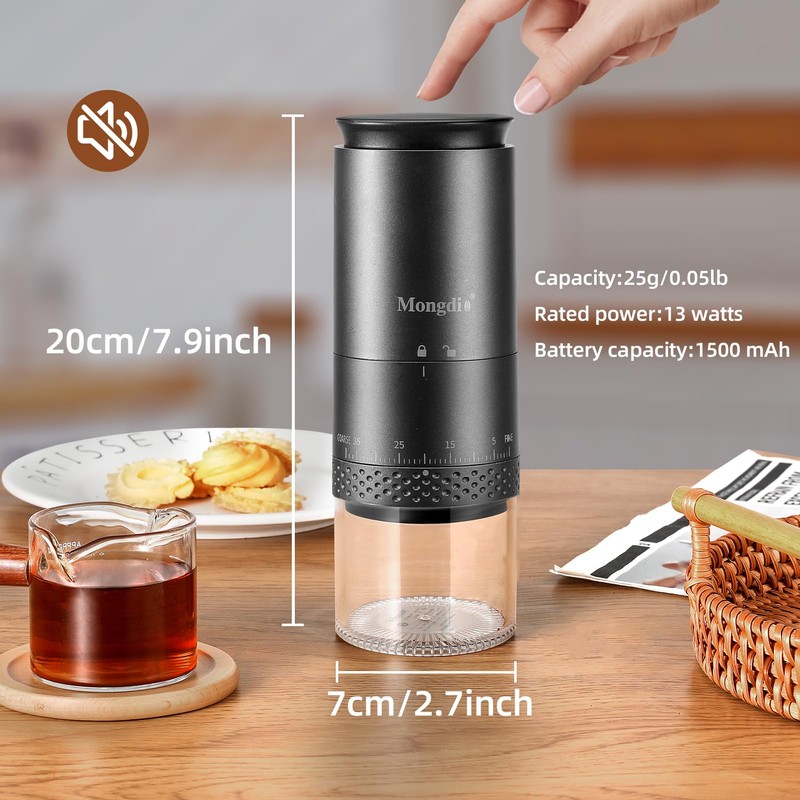 Mongdio Portable Electric Burr Coffee Grinder with 38 Adjustable Settings,