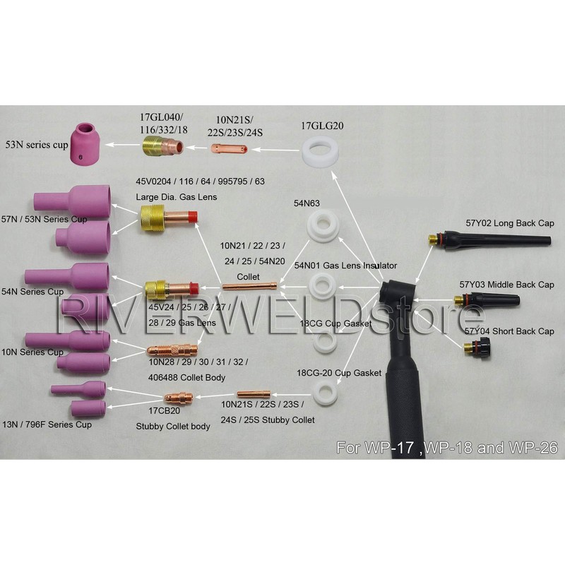 10pcs TIG Collet 10N25 3.2mm SR DB PTA WP 17