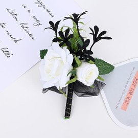 MAFELOE Corsage Boutonniere Set of 2 Pieces, White+Black (Y3-GH)