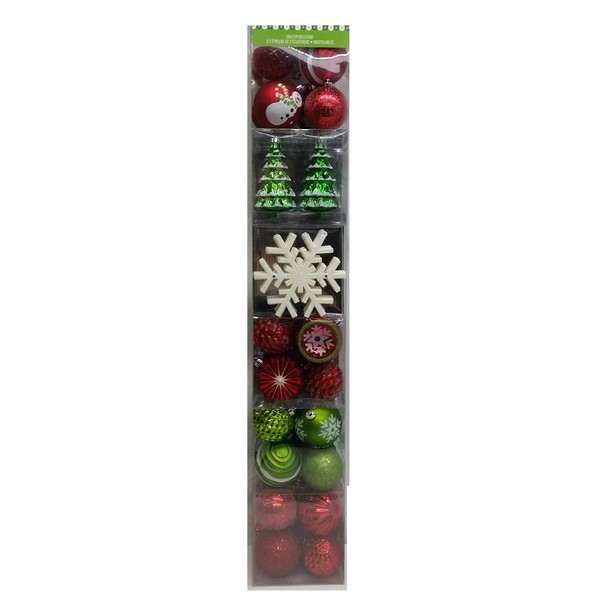 Shatter Resistant Ornaments, Red & Green, 52-piece Set