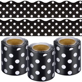 99 Ft Bulletin Board Border 3 Rolls Black and White Dots Scalloped Borders Trim Decorative Classroom Bulletin Board Rolled Trim Back to School Decoration for Home Classroom School Office Decoration