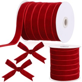 Chuangdi 5/8 Inch, 30 Yard Christmas Velvet Ribbon Red Vintage Burgundy Ribbons for Gift Wrapping Christmas Tree Ornaments Xmas Party Decoration Wreath Crafts Bow Making