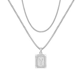 fantasticmiya LN001:Initial A Z Letter Pendant Necklace Mens Womens - Capital Letter, Yellow Gold Plated, Stainless Steel, Box Chain, Initial Alphabet - Specification: Y layerd set silver