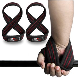 Beingfit Eight Strap 8 Wrist Strap for Strength Training, Weight Lifting and Gym Training - Unisex, Assorted Colors, Training Gear, Lifting Straps (RED, Large)