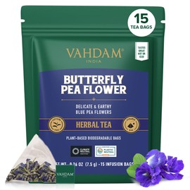 VAHDAM, Butterfly Pea Flower Tea Bags (15 Pyramid Tea Bags) Vegan, Non-GMO | Delicate & Earthy | Direct From Source - Plant Based Biodegradable Tea Bags | Brew Iced Tea, Cooking, Mocktails & Cocktails