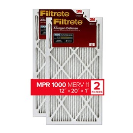 Filtrete 12x20x1, AC Furnace Air Filter MPR 1000 MERV 11, Allergen Defense, 2-Pack (exact dimensions 11.81 x 19.81 x 0.81)