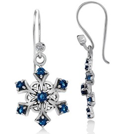 Silvershake Sapphire Blue Cubic Zirconia 925 Sterling Silver Snowflake Cluster Dangle Hook Earrings
