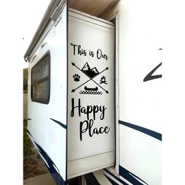 RV Camper This is Our Happy Place Decal (Medium 11.5" W X 25" L, Black)