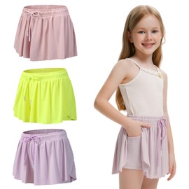 Girls 3 Pack Butterfly Shorts Flowy Athletic 2 in 1 Tennis Cheer Skirt Dance Running Preppy Clothes 110 Purple Yellow Pink