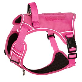 No Pull Dog Harness, Adjustable Harnesses for Large Dog, No Choke Soft Padded Dog Vest Harness with Handle, Oxford Reflective Pet Harness, 2 Leash Clips Harness for Walking, Hot Pink, L
