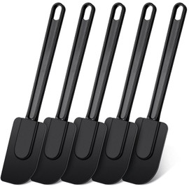 meekoo Set of 5 Silicone Spatula Rubber Spatulas Heat Resistant Silicone Spatulas High Temp Silicone Spatula for Kitchen Cooking Mixing Frying Spreading Baking, Dishwasher Safe (Black,10 Inch)