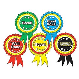 125 Metallic Shiny Well Done Great WOW Super Rosette Shaped Motivational Childrens Pupils School Praise Teachers Reward Stickers 54x37mm Primary Teaching Services