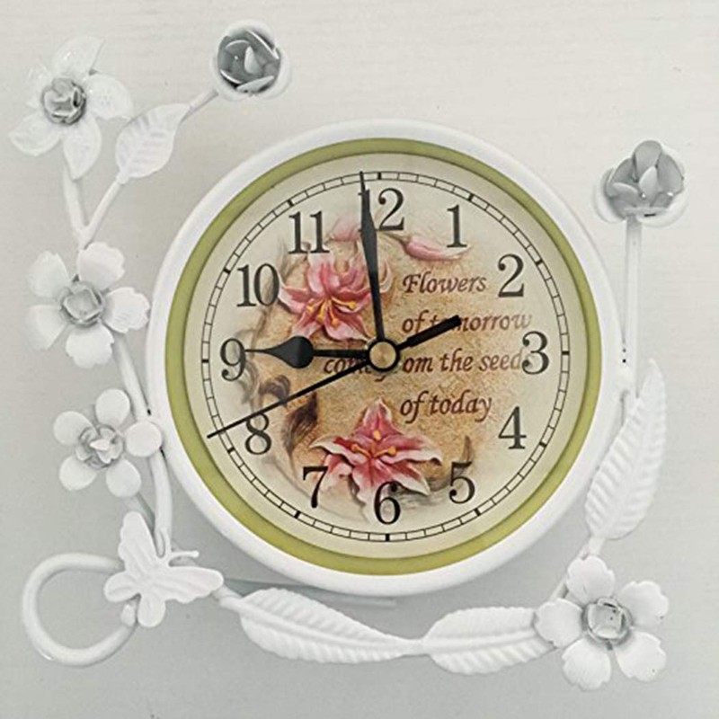 SWEET HOME Small White Table Top Clock Iron Rustic Home