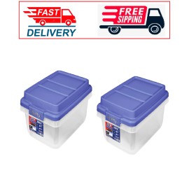 Hefty 2pk Hefty 18 Quart Clear Plastic Latched Storage Bin with Blue HI-RISE Lid,Adult