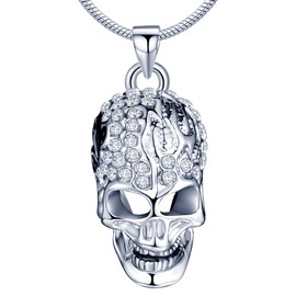 Yumilok Silver Colour Rhodium-Plated Austrian Crystal Skull Pendant Necklace Chain with Pendant for Men and Women, Rhodium-plated alloy austrian crystal, Crystal