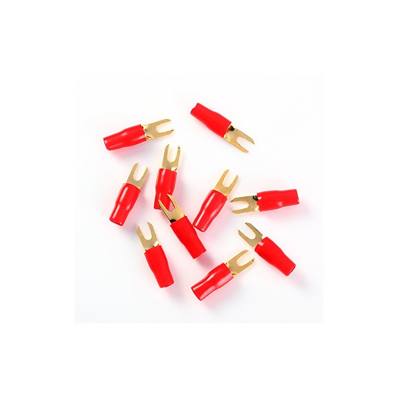 10pcs Audio 8 Gauge Red Gold Crimp Spade Terminal Connectors