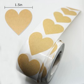500 PCS Kraft Heart Stickers Valentines Day Stickers - 1.5'' Love Heart Shape Decorative Labels, Self-Adhesive All-Purpose Gift Labels Sticker for Craft Envelopes Boxes Wedding Anniversaries