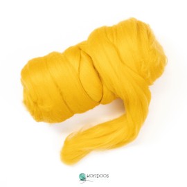 Kondoos Coloured 225 gram Natural Wool roving tops, Best Wool for Needle Felting, Wet Felting, handcrafts, Spinning and stuffing fleece. (Mustard)