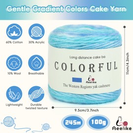 Aeelike 400 g Colour Gradient Yarn, Cotton Yarn for Crochet, 245 m, Super Light Gradient Cupcakes, Bobble, Super Soft Multicoloured Knitting Yarn for Blanket, Pullover, Scarf, Hats, Ombré Hand