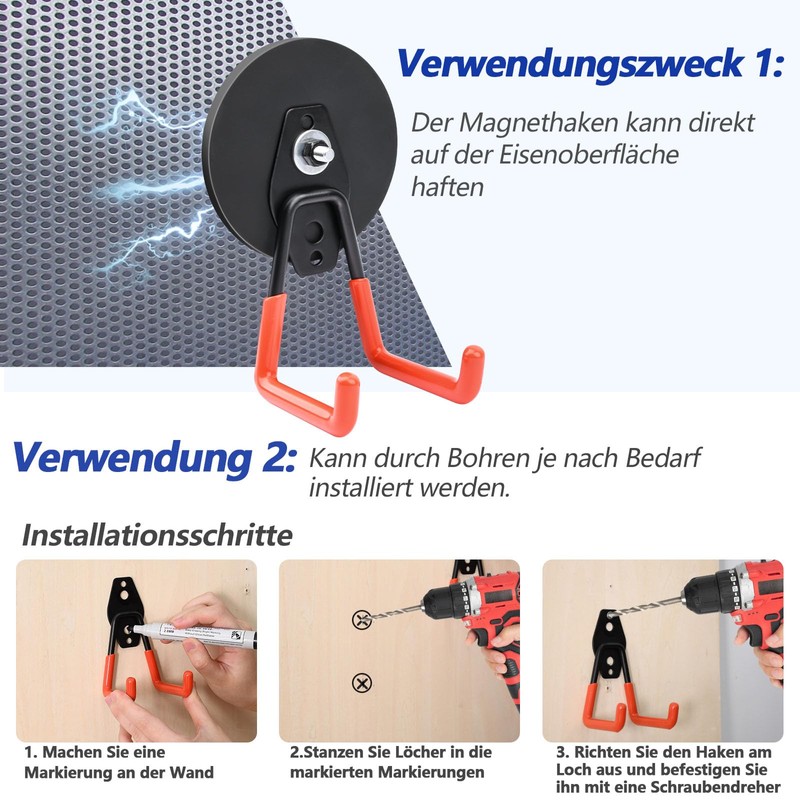 Keukenket 88 mm Strong Magnetic Hooks, Double Hooks, Magnetic Base